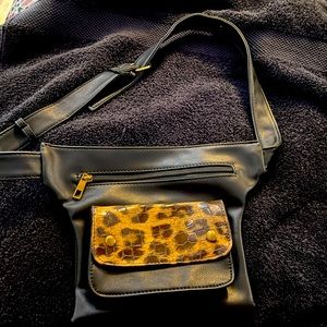 Leather like black and leopard waist bag